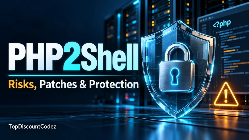 PHP2Shell security alert with a shield, padlock and web servers
